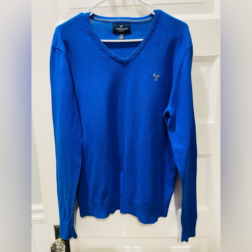 Men’s American Eagle Blue V-Neck Sweater, Size Medium
